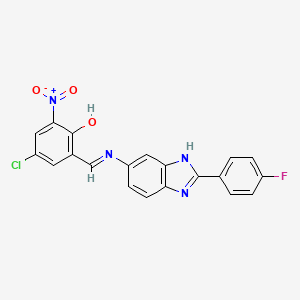 molecular formula C20H12ClFN4O3 B11107872 4-chloro-2-[(E)-{[2-(4-fluorophenyl)-1H-benzimidazol-5-yl]imino}methyl]-6-nitrophenol 