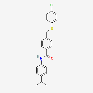 molecular formula C23H22ClNOS B11107906 4-{[(4-chlorophenyl)sulfanyl]methyl}-N-[4-(propan-2-yl)phenyl]benzamide 