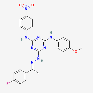 molecular formula C24H21FN8O3 B11108059 6-{(2E)-2-[1-(4-fluorophenyl)ethylidene]hydrazinyl}-N-(4-methoxyphenyl)-N'-(4-nitrophenyl)-1,3,5-triazine-2,4-diamine 