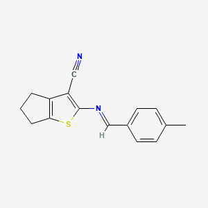 molecular formula C16H14N2S B11108146 2-{[(E)-(4-methylphenyl)methylidene]amino}-5,6-dihydro-4H-cyclopenta[b]thiophene-3-carbonitrile 