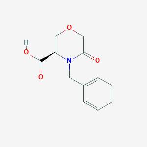 molecular formula C12H13NO4 B111082 (R)-4-Benzyl-5-oxo-3-morpholinecarboxylic Acid CAS No. 106973-36-8