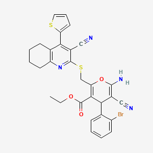 molecular formula C30H25BrN4O3S2 B11108210 ethyl 6-amino-4-(2-bromophenyl)-5-cyano-2-({[3-cyano-4-(thiophen-2-yl)-5,6,7,8-tetrahydroquinolin-2-yl]sulfanyl}methyl)-4H-pyran-3-carboxylate 