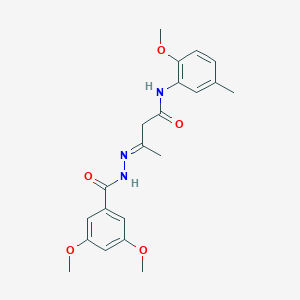 (3E)-3-{2-[(3,5-dimethoxyphenyl)carbonyl]hydrazinylidene}-N-(2-methoxy-5-methylphenyl)butanamide