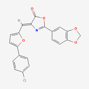 molecular formula C21H12ClNO5 B11108488 (4Z)-2-(1,3-benzodioxol-5-yl)-4-{[5-(4-chlorophenyl)furan-2-yl]methylidene}-1,3-oxazol-5(4H)-one 