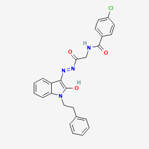 4-Chloro-N-({N'-[(3E)-2-oxo-1-(2-phenylethyl)-2,3-dihydro-1H-indol-3-ylidene]hydrazinecarbonyl}methyl)benzamide