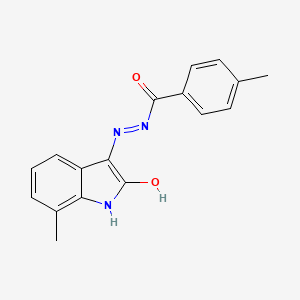 molecular formula C17H15N3O2 B11108516 4-methyl-N'-[(3Z)-7-methyl-2-oxo-1,2-dihydro-3H-indol-3-ylidene]benzohydrazide 