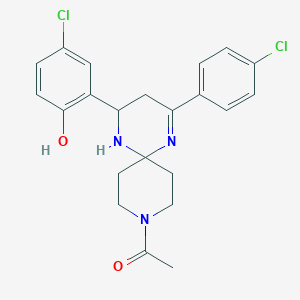 molecular formula C22H23Cl2N3O2 B11108640 1-[4-(5-Chloro-2-hydroxyphenyl)-2-(4-chlorophenyl)-1,5,9-triazaspiro[5.5]undec-1-EN-9-YL]ethanone 