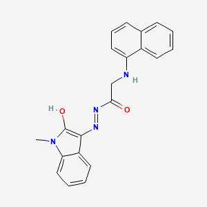 molecular formula C21H18N4O2 B11108655 N'-[(3Z)-1-Methyl-2-oxo-2,3-dihydro-1H-indol-3-ylidene]-2-[(naphthalen-1-YL)amino]acetohydrazide 