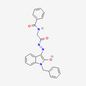 molecular formula C24H20N4O3 B11108681 N-({N'-[(3E)-1-Benzyl-2-oxo-2,3-dihydro-1H-indol-3-ylidene]hydrazinecarbonyl}methyl)benzamide 