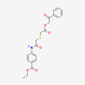 molecular formula C21H21NO6S B11108728 Ethyl 4-[({[2-oxo-2-(2-oxo-2-phenylethoxy)ethyl]thio}acetyl)amino]benzoate 