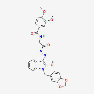 molecular formula C27H24N4O7 B11108782 N-({N'-[(3E)-1-[(2H-1,3-Benzodioxol-5-YL)methyl]-2-oxo-2,3-dihydro-1H-indol-3-ylidene]hydrazinecarbonyl}methyl)-3,4-dimethoxybenzamide 