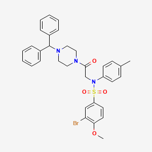 molecular formula C33H34BrN3O4S B11108808 3-bromo-N-{2-[4-(diphenylmethyl)piperazin-1-yl]-2-oxoethyl}-4-methoxy-N-(4-methylphenyl)benzenesulfonamide 