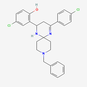 molecular formula C27H27Cl2N3O B11108855 2-[9-Benzyl-4-(4-chlorophenyl)-1,5,9-triazaspiro[5.5]undec-4-en-2-yl]-4-chlorophenol 