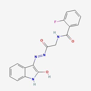 2-Fluoro-N-({N'-[(3Z)-2-oxo-2,3-dihydro-1H-indol-3-ylidene]hydrazinecarbonyl}methyl)benzamide