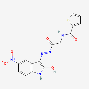 molecular formula C15H11N5O5S B11108920 N-({N'-[(3E)-5-Nitro-2-oxo-2,3-dihydro-1H-indol-3-ylidene]hydrazinecarbonyl}methyl)thiophene-2-carboxamide 