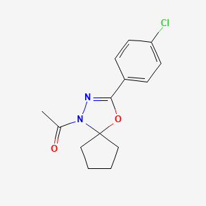 molecular formula C14H15ClN2O2 B11108990 1-[3-(4-Chlorophenyl)-4-oxa-1,2-diazaspiro[4.4]non-2-en-1-yl]ethanone CAS No. 489416-41-3