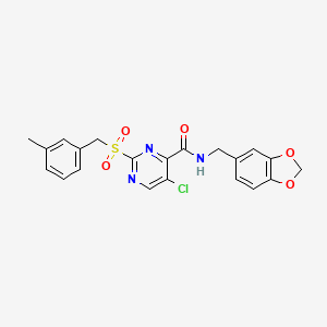 molecular formula C21H18ClN3O5S B11109033 5-chloro-2-(3-methylbenzyl)sulfonyl-N-piperonyl-pyrimidine-4-carboxamide 