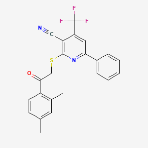 molecular formula C23H17F3N2OS B11109148 2-{[2-(2,4-Dimethylphenyl)-2-oxoethyl]sulfanyl}-6-phenyl-4-(trifluoromethyl)pyridine-3-carbonitrile 