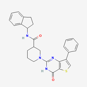 molecular formula C27H26N4O2S B11109185 N-(2,3-dihydro-1H-inden-1-yl)-1-(4-oxo-7-phenyl-3,4-dihydrothieno[3,2-d]pyrimidin-2-yl)piperidine-3-carboxamide 