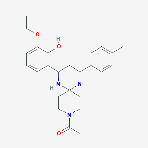 molecular formula C25H31N3O3 B11109225 1-[4-(3-Ethoxy-2-hydroxyphenyl)-2-(4-methylphenyl)-1,5,9-triazaspiro[5.5]undec-1-EN-9-YL]ethanone 