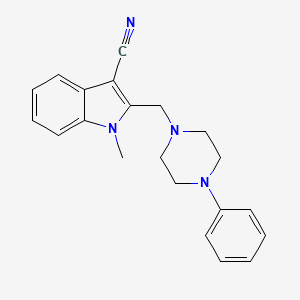 molecular formula C21H22N4 B11109272 Indole-3-carbonitrile, 1-methyl-2-(4-phenyl-1-piperazinylmethyl)- 