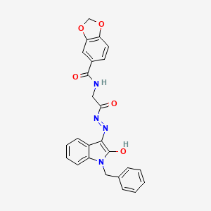 molecular formula C25H20N4O5 B11109331 N-({N'-[(3E)-1-Benzyl-2-oxo-2,3-dihydro-1H-indol-3-ylidene]hydrazinecarbonyl}methyl)-2H-1,3-benzodioxole-5-carboxamide 