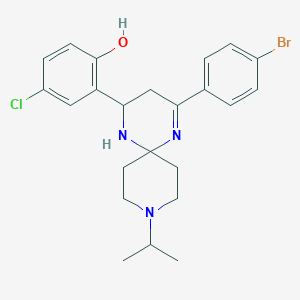 molecular formula C23H27BrClN3O B11109392 2-[4-(4-Bromophenyl)-9-(propan-2-yl)-1,5,9-triazaspiro[5.5]undec-4-en-2-yl]-4-chlorophenol 