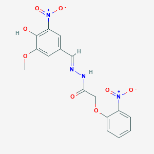 molecular formula C16H14N4O8 B11109446 N'-[(E)-(4-hydroxy-3-methoxy-5-nitrophenyl)methylidene]-2-(2-nitrophenoxy)acetohydrazide 