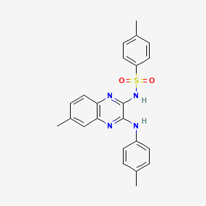 molecular formula C23H22N4O2S B11109552 4-methyl-N-{6-methyl-3-[(4-methylphenyl)amino]quinoxalin-2-yl}benzenesulfonamide 