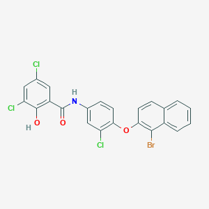 molecular formula C23H13BrCl3NO3 B11109605 N-(4-((1-Bromonaphthalen-2-yl)oxy)-3-chlorophenyl)-3,5-dichloro-2-hydroxybenzamide 