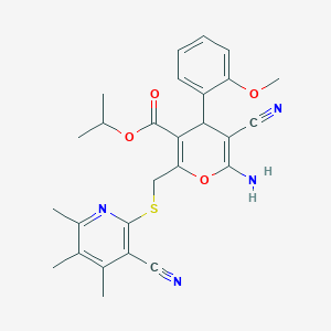 propan-2-yl 6-amino-5-cyano-2-{[(3-cyano-4,5,6-trimethylpyridin-2-yl)sulfanyl]methyl}-4-(2-methoxyphenyl)-4H-pyran-3-carboxylate