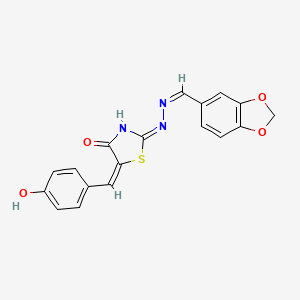 (2E,5E)-2-[(2Z)-(1,3-benzodioxol-5-ylmethylidene)hydrazinylidene]-5-(4-hydroxybenzylidene)-1,3-thiazolidin-4-one