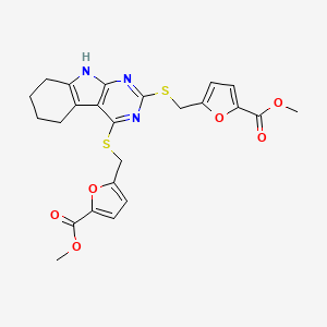 molecular formula C24H23N3O6S2 B11109666 dimethyl 5,5'-[6,7,8,9-tetrahydro-5H-pyrimido[4,5-b]indole-2,4-diylbis(sulfanediylmethanediyl)]difuran-2-carboxylate 