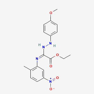 Acetic acid, 2-(4-methoxyphenylhydrazono)-2-(2-methyl-5-nitrophenylamino)-, ethyl ester