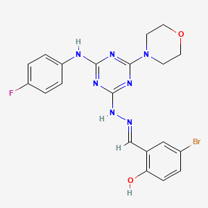 molecular formula C20H19BrFN7O2 B11109750 4-bromo-2-[(E)-(2-{4-[(4-fluorophenyl)amino]-6-(morpholin-4-yl)-1,3,5-triazin-2-yl}hydrazinylidene)methyl]phenol 