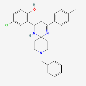 molecular formula C28H30ClN3O B11109785 2-[9-Benzyl-4-(4-methylphenyl)-1,5,9-triazaspiro[5.5]undec-4-en-2-yl]-4-chlorophenol 