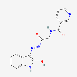 molecular formula C16H13N5O3 B11109898 N-({N'-[(3Z)-2-Oxo-2,3-dihydro-1H-indol-3-ylidene]hydrazinecarbonyl}methyl)pyridine-3-carboxamide 