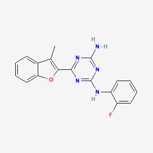 molecular formula C18H14FN5O B11109925 2-N-(2-fluorophenyl)-6-(3-methyl-1-benzofuran-2-yl)-1,3,5-triazine-2,4-diamine 