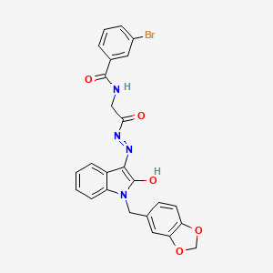 molecular formula C25H19BrN4O5 B11109939 N-({N'-[(3E)-1-[(2H-1,3-Benzodioxol-5-YL)methyl]-2-oxo-2,3-dihydro-1H-indol-3-ylidene]hydrazinecarbonyl}methyl)-3-bromobenzamide 