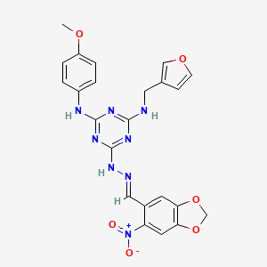 N-(furan-3-ylmethyl)-N'-(4-methoxyphenyl)-6-{(2E)-2-[(6-nitro-1,3-benzodioxol-5-yl)methylidene]hydrazinyl}-1,3,5-triazine-2,4-diamine