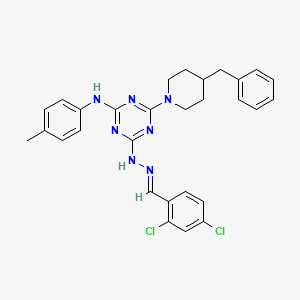 4-(4-benzylpiperidin-1-yl)-6-[(2E)-2-(2,4-dichlorobenzylidene)hydrazinyl]-N-(4-methylphenyl)-1,3,5-triazin-2-amine