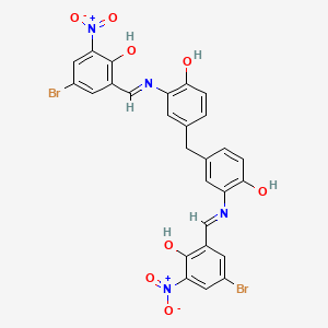 molecular formula C27H18Br2N4O8 B11110091 2,2'-{methanediylbis[(6-hydroxybenzene-3,1-diyl)nitrilo(E)methylylidene]}bis(4-bromo-6-nitrophenol) 