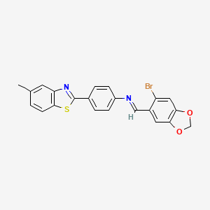 molecular formula C22H15BrN2O2S B11110131 N-[(E)-(6-bromo-1,3-benzodioxol-5-yl)methylidene]-4-(5-methyl-1,3-benzothiazol-2-yl)aniline 