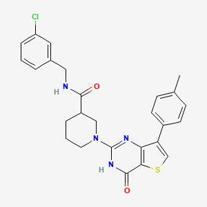 molecular formula C26H25ClN4O2S B11110150 N-(3-chlorobenzyl)-1-[7-(4-methylphenyl)-4-oxo-3,4-dihydrothieno[3,2-d]pyrimidin-2-yl]piperidine-3-carboxamide 