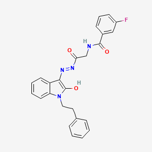 molecular formula C25H21FN4O3 B11110160 3-Fluoro-N-({N'-[(3E)-2-oxo-1-(2-phenylethyl)-2,3-dihydro-1H-indol-3-ylidene]hydrazinecarbonyl}methyl)benzamide 