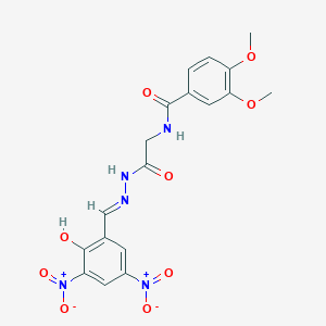 molecular formula C18H17N5O9 B11110191 N-(2-{2-[(E)-1-(2-Hydroxy-3,5-dinitrophenyl)methylidene]hydrazino}-2-oxoethyl)-3,4-dimethoxybenzamide 