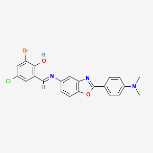 molecular formula C22H17BrClN3O2 B11110192 2-bromo-4-chloro-6-[(E)-({2-[4-(dimethylamino)phenyl]-1,3-benzoxazol-5-yl}imino)methyl]phenol 