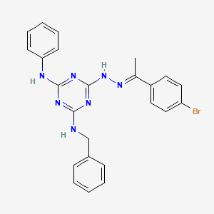 N-benzyl-6-{(2E)-2-[1-(4-bromophenyl)ethylidene]hydrazinyl}-N'-phenyl-1,3,5-triazine-2,4-diamine