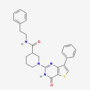 molecular formula C26H26N4O2S B11110334 1-(4-oxo-7-phenyl-3,4-dihydrothieno[3,2-d]pyrimidin-2-yl)-N-(2-phenylethyl)piperidine-3-carboxamide 