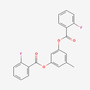 molecular formula C21H14F2O4 B11110395 3-[(2-Fluorobenzoyl)oxy]-5-methylphenyl 2-fluorobenzoate 